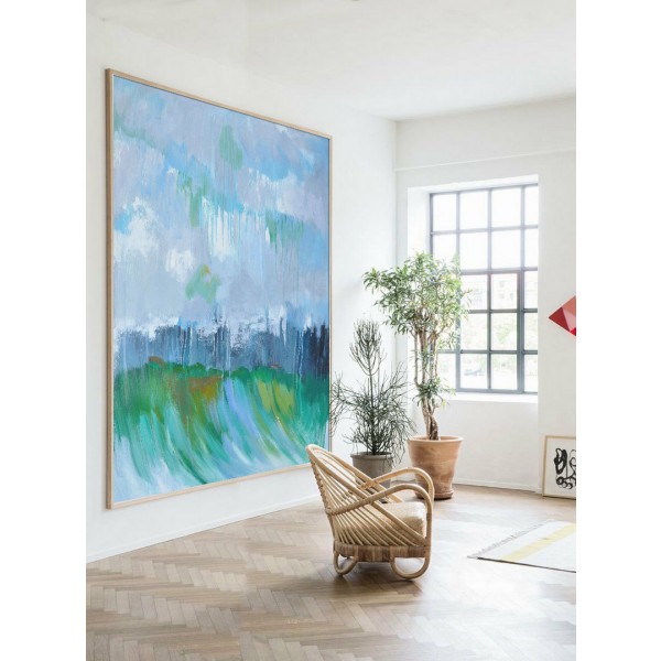 Large Abstract Oil Painting Contemporary Art Handmade By Jackson Blue Green Yellow Gray Etc Cheap Abstract Canvas Wall Art