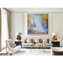 Large Modern Art Contemporary Painting, Handmade Original Art, Acrylic Painting, blue, yellow, gray, orange, purple.
