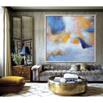 Large Modern Art Contemporary Painting, Handmade Original Art, Acrylic Painting, blue, yellow, gray, orange, purple.