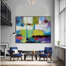 Handmade Extra Large Contemporary Painting, Huge Abstract Canvas Art, Original Artwork by Leo. Hand paint. white, blue, purple, green.
