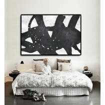 Hand Painted Extra Large Abstract Painting, Horizontal Acrylic Painting Large Wall Art. Black White Painting Original Art