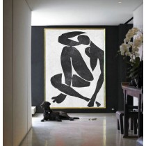 Large Abstract Painting On Canvas, Minimalist Canvas Art, Handmade Black White Acrylic Nude Art Textured Painting.