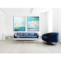 Set Of 2 Large Abstract Painting Canvas Art, Contemporary Art Wall Decorby Biao, Green, yellow, blue