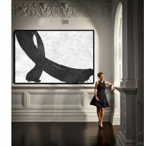 Hand Painted Extra Large Abstract Painting, Horizontal Acrylic Painting Large Wall Art. Black White Painting.