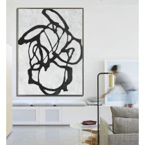 Large Large Abstract canvas art, Hanmade Painting Minimalist Art, Abstract Painting On Canvas, Geometric Art. Black White.