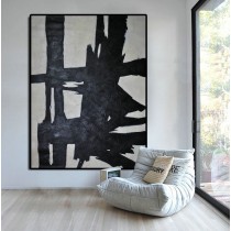 Hand Painted Extra Large Abstract Painting, Horizontal Acrylic Painting Large Wall Art. Black White Painting Original Art