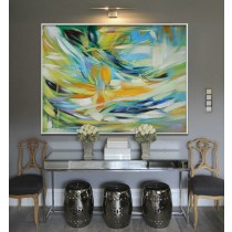 Large Painting, Original Art, Large Canvas Art. Contemporary Art, Abstract Painting. Green, yellow, blue - By Biao.