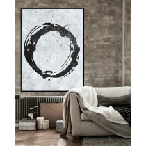 Large Large Abstract canvas art, Handmade Painting Minimalist Art, Abstract Painting On Canvas, Modern Art Circle. Black White.
