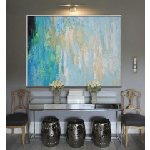 Contemporary Wall Art, Large Art Abstract Painting, Modern Wall Decor. Original Art. Green, blue, yellow, beige - By Biao