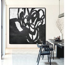 Abstract Painting Extra  Handmade Black White Flowers, Acrylic MinimaIlist Painting.