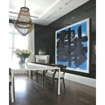 Large Oil Painting Minimalist Art, Hand Painted Contemporary Art Abstract Painting, Geometric Art. Black White Blue.