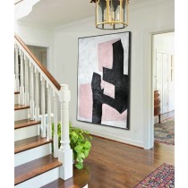 Large Large Abstract canvas art, Hand Painted Aclylic Painting On Canvas Minimalist Art, Black White Pink.