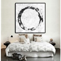 Original Abstract Painting Extra  Handmade Black White Circle Acrylic MinimaIlst Painting.