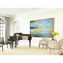 Large Horizontal Art Canvas Painting, Original Modern Art, Large Wall Art. Handmade. Blue, yellow, green. - By Baio