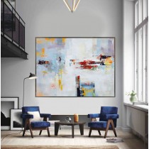 Extra Large Contemporary Painting, Huge Abstract Canvas Art, Original Artwork by Leo. White, yellow, red, gray, blue.