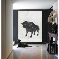 Black And white Acrylic Painting Minimalist Art, Large Canvas Art. Modern Art Bull Art.