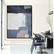 Large Large Abstract canvas art Oil Painting Canvas Art, Contemporary Art Hand Painted Abstract Painting, White Black Blue Grey.