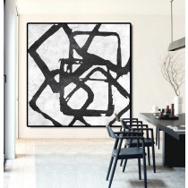 Abstract Painting Extra  Handmade Black White Geometric Art, Acrylic MinimaIlist Painting.