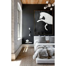 Black And White Horse Painting Minimalist Art, Large Canvas Art. Abstract Painting, Modern Art. Hand Painted Acrylic Painting.