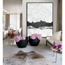 Large Large Abstract canvas art, Handmade Painting Minimalist Art, Abstract Painting On Canvas, Modern Art Landscape. Black White.
