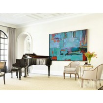 Original Horizontal Wall Art, Large Abstract canvas art Canvas Painting, Green, yellow, grey, red, orange - By Biao