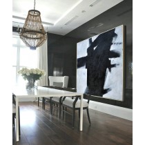 Large Oil Painting Minimalist Art, Hand Painted Contemporary Art Abstract Painting, Geometric Art. Black White Blue.