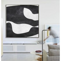 Abstract Painting Extra  Handmade Black White Geometric Art, Acrylic MinimaIlist Painting.