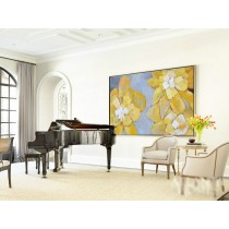 Large Horizontal Art Canvas Painting, Original Modern Art, Large Wall Art, Handmade. Yellow, grey, light voile- By Biao