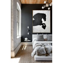 Black And White Horse Painting Minimalist Art, Large Canvas Art. Abstract Painting, Modern Art. Hand Painted Acrylic Painting.