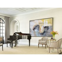 Handmade Original Horizontal Wall Art, Large Abstract canvas art Canvas Painting, Blue, yellow, grey, pink, black, white. - By Leo