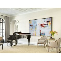 Original Horizontal Wall Art, Large Abstract canvas art Canvas Painting, Blue, yellow, red, voilet, orange, green, grey. - By Leo