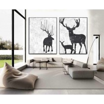 Set Of 2 Huge Contemporary Art Acrylic Painting On Canvas, Minimalist Canvas Wall Art Home Decor, Reindeers, HANDMADE.