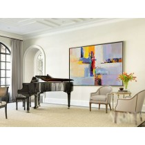 Original Horizontal Wall Art, Large Abstract canvas art Canvas Painting, Blue, yellow, red, violet, orange, green, grey. - By Leo