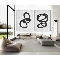 Set Of 2 Huge Contemporary Art Acrylic Painting On Canvas, Minimalist Canvas Wall Art Home Decor, Magic Circles