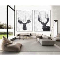 Set Of 2 Extra Large Acrylic Painting On Canvas, Minimalist Painting Canvas Art, Abstract Painting Wall Art, Reindeer