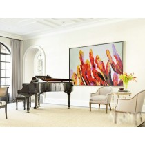 Large Horizontal Art Canvas Painting, Original Modern Art, Large Wall Art. Red, voilet, black, green, yellow- By Biao