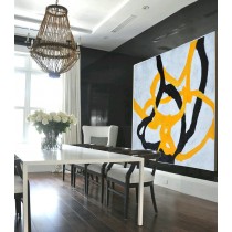 Handmade Painting Large Large Abstract canvas art, Hand Painted Aclylic Painting On Canvas Minimalist Art, Black White Yellow.