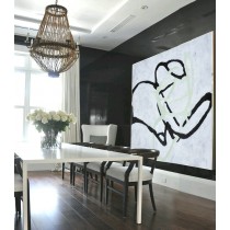 Handmade Painting Large Large Abstract canvas art, Hand Painted Aclylic Painting On Canvas Minimalist Art, Black White Green.