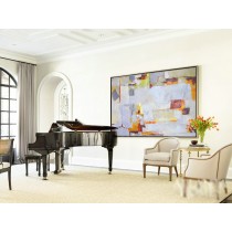 Handmade Original Horizontal Wall Art, Large Abstract canvas art Canvas Painting, Blue, yellow, beige, grey, brown, orange- By Biao