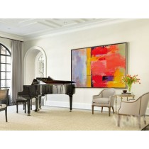 Original Horizontal Wall Art, Large Abstract canvas art Canvas Painting, Blue, yellow, red, violet, orange, green, grey. - By Leo