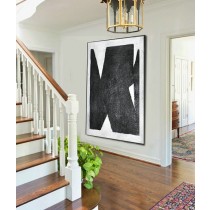 Large Large Abstract canvas art, Handmade Painting Minimalist Art, Abstract Painting On Canvas, Geometric Art. Black White.