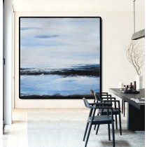 Large Abstract Painting Canvas Art, Landscape Painting On Canvas, Acrylic Painting Wall Art. Hand Made. Black White Blue.