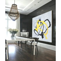 Large Large Abstract canvas art, Hand Painted Aclylic Painting On Canvas Minimalist Art, Black White Yellow.