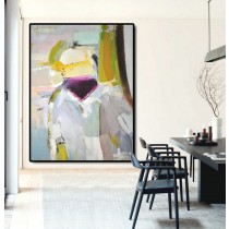 Large Large Abstract canvas art Oil Painting Canvas Art, Contemporary Art Hand Painted Abstract Painting, Yellow Green Purple Grey.