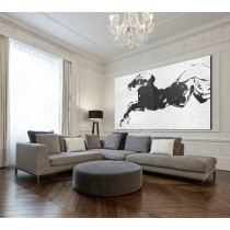 Long And Wide Acrylic Painting On Canvas, Minimalist Painting Canvas Art, Black White Horse, Minimalism, Original Art
