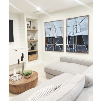 Set Of 2 Huge Contemporary Art Acrylic Painting On Canvas, Minimalist Canvas Geometrical Art.