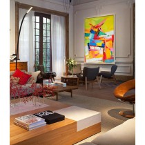 Palette Knife Painting, Huge Abstract Canvas Art, Original Artwork by Leo. yellow, blue, red, brown, pink - By Leo