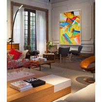 Palette Knife Painting, Huge Abstract Canvas Art, Original Artwork by Leo. yellow, blue, red, brown, pink, etc.