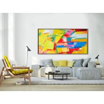 Palette Knife Painting, Original Horizontal Wall Art, Large Abstract canvas art Canvas Painting, Yellow, blue, red, green. - By Leo