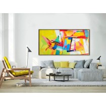 Palette Knife Painting, Original Horizontal Wall Art, Large Abstract canvas art Canvas Painting, Large Art. Yellow, blue, red, green.